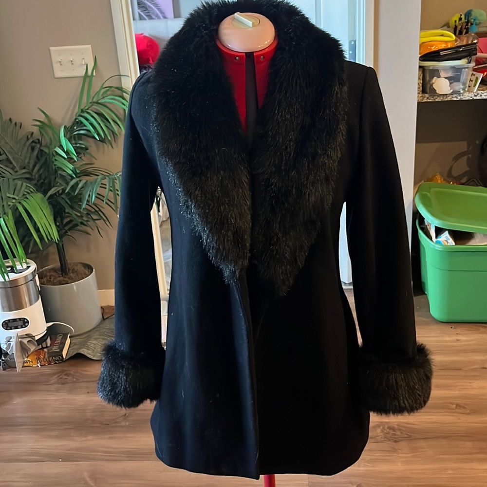 Black Fur Trim Coat